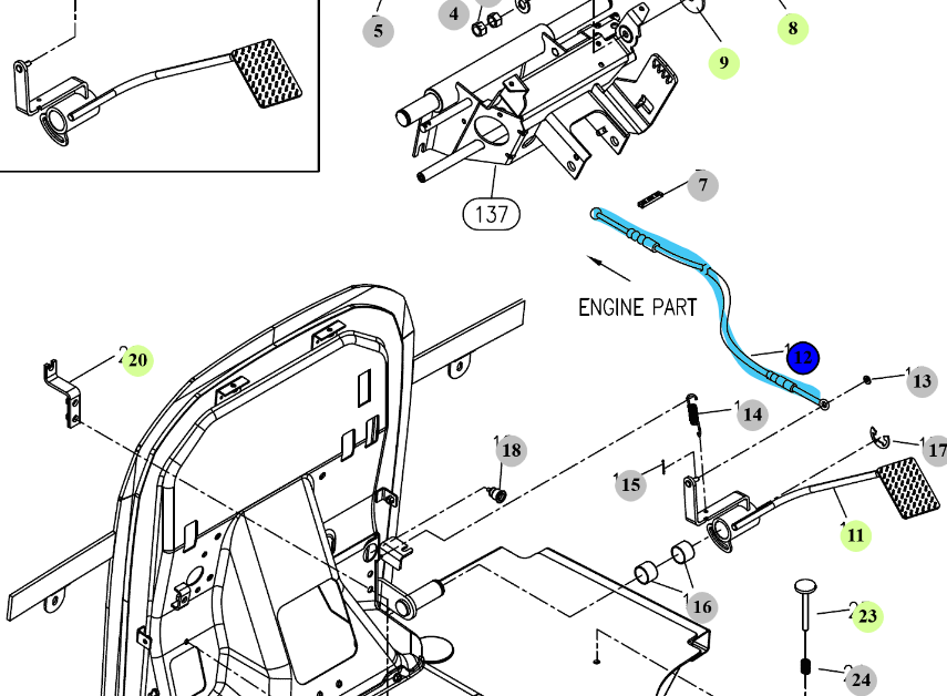 Branson/TYM Bowdenzug für Fußgas 20/25 Serie