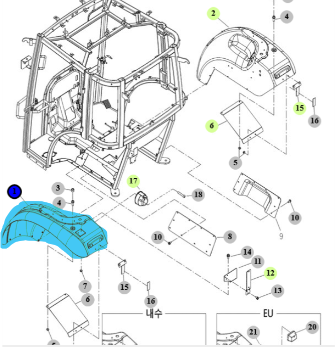 Branson/TYM Kotflügel hinten links Kabine 25 Serie